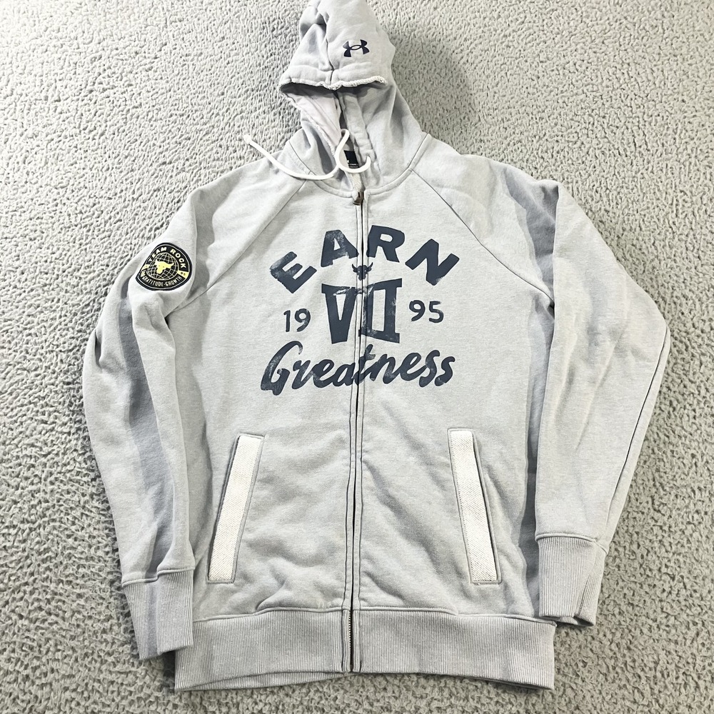 Under Armour Project Rock Hoodie Mens‎ Small Earn Greatness Team Rock Patch Zip